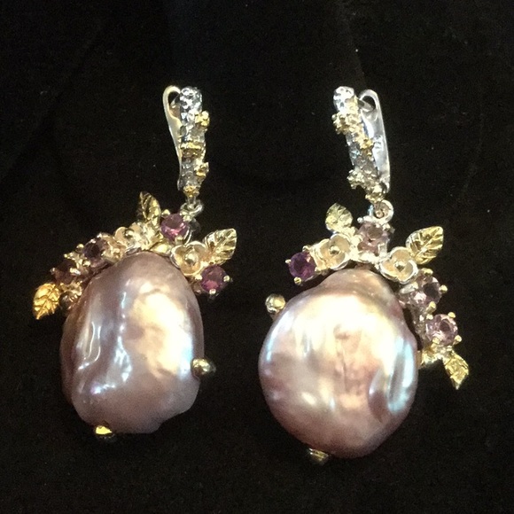 Atlanta Gem & Mineral Show Jewelry - Genuine Lavender Baroque Pearl Gemstone Earrings